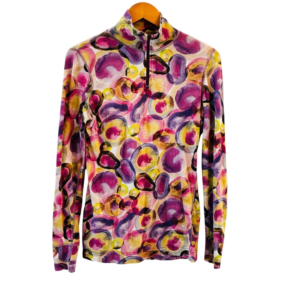 Neve Womens Silk Blend Top Base Layer‎ Size S 1/4 Zip Ski Outdoors Geometric
